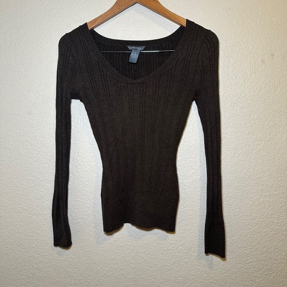 Hillard and Hanson Womens S Sweater Dark Chocolate Brown Modal Blend Fitted Y2K